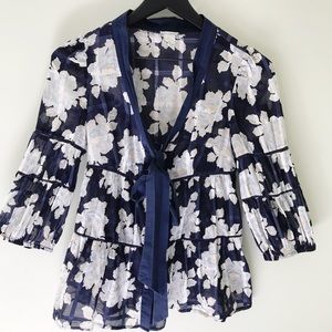 Anthropologie - Odille  | Sheer Blue Floral Top